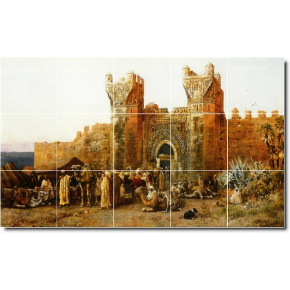 Ceramic Tile Mural-Edwin Weeks Historical Shower Tile Mural 5. 30" w x 18" h using (15) 6 x 6 ceramic tiles