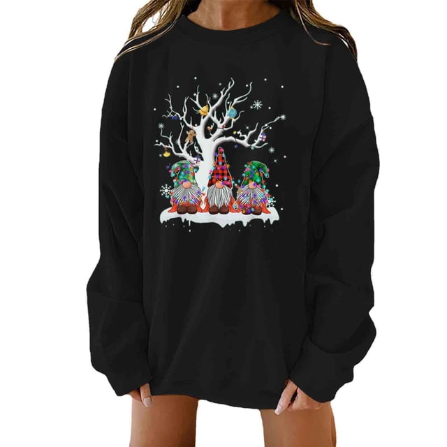 Moda Mujer Casual Navidad Imprimir O-cuello Manga larga Sudadera Tops Blusa Pompotops gfhjh9666