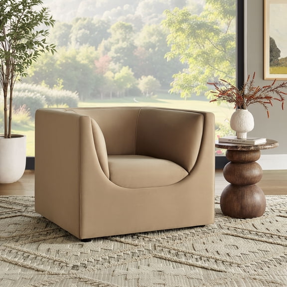 Modway Hilda Curved Back Performance Velvet Upholstered Armchair in Taupe