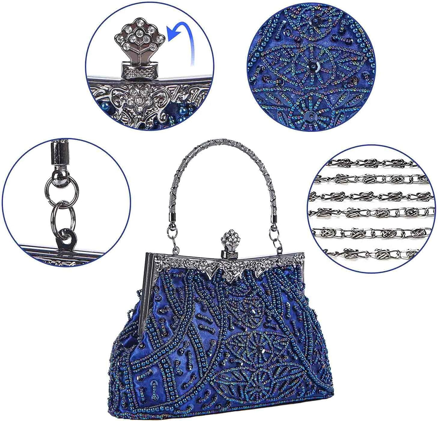 1920s Evening Bags Unique Sequin Beaded Clutch Purses for Cocktail Wedding Party Prom