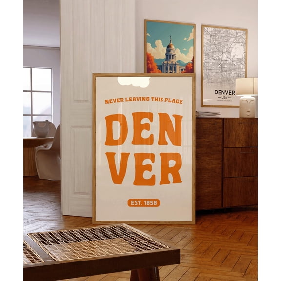 Denver City Map Colorado Typography Denver Art USA Room Decor Rocky Mountain Grid Layout, Unframed Canvas