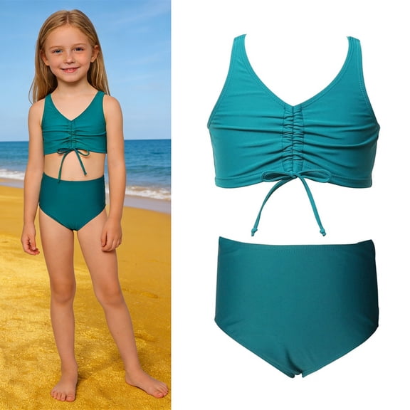 Girls Swimsuits Crisscross Back 2 Piece Swim Suits with Chest Pad Bathing Suit Girls 9-10 Years