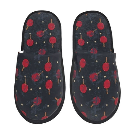 

Yiaed Ping Pong Print Unisex House Slippers Slip on Warm Shoes Indoor Outdoor with Anti-slip sole-Medium