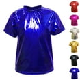 thumbnail image 3 of Delliss Kids Boys Girls Metallic Shiny T-Shirt Short Sleeves Dance Tops for Performance Costume, 3 of 7