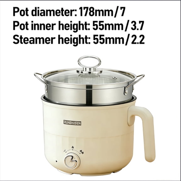 Mini Electric Cooking Pot with Steamer, 1.8L Multifunctional Electric Hot Pot, 2 Gear Non-Stick Skillet Pan, Portable Travel Cooker with Keep Warm Function, Suitable for Dorm, Apartments, Hotel