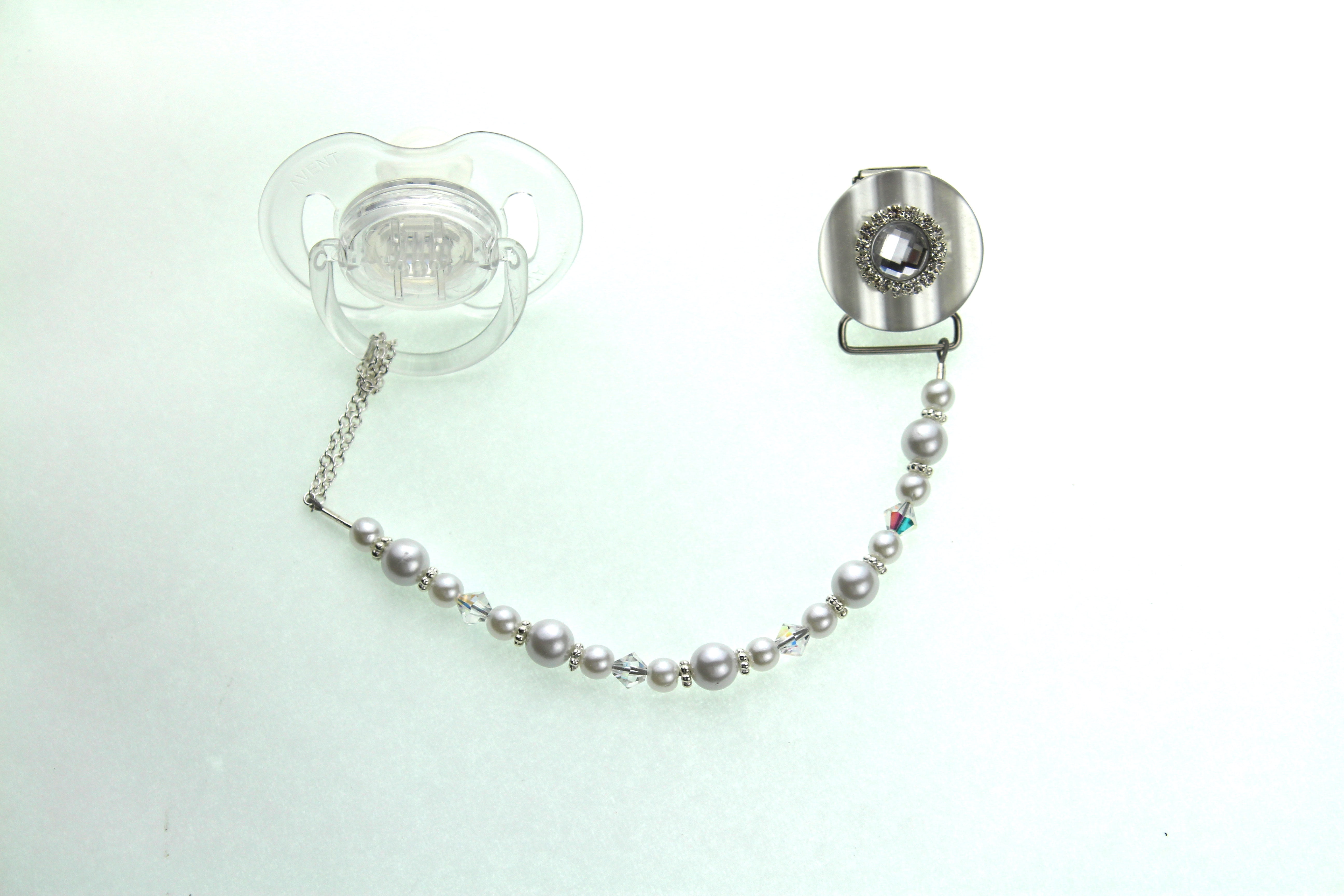 Rhinestone Center with Pearls & Crystals Pacifier Clip