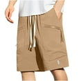 thumbnail image 2 of Mens Shorts Solid Color Training Elastic Waist Zipper Pocket Bermuda Shorts Khaki XL, 2 of 6