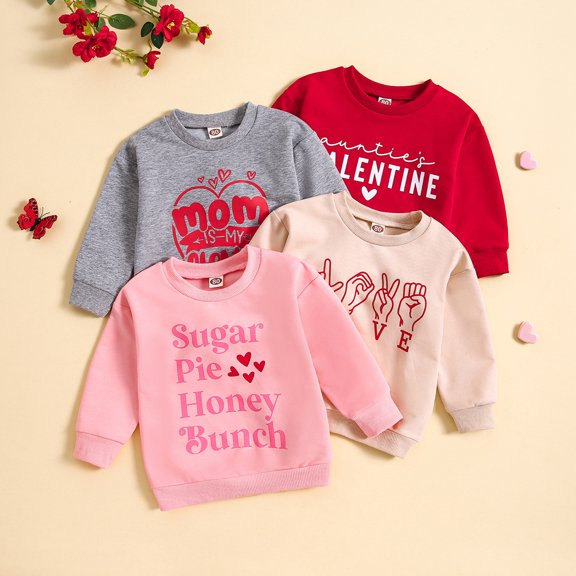SOFTCCLO Girls Crewneck Sweatshirts Long Sleeve Valentine Letter Print Casual Soft Pullover Tops for Kids Girls 18-24M