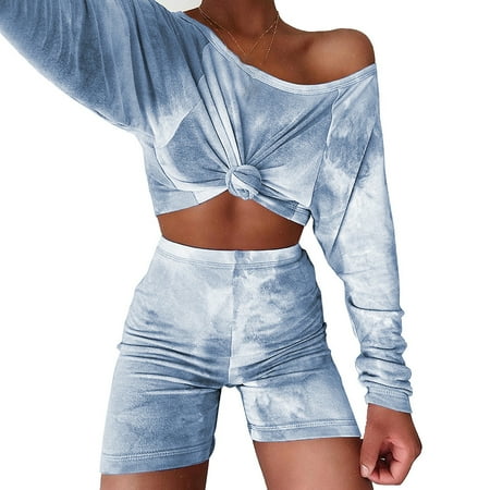 

Womens Tie Dye Lounge Casual Tracksuit Pants Long-sleeved Suit Sets Sweatshirt 2 Piece T-shirt Loungewear Pajamas