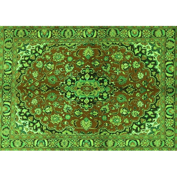 Ahgly Company Indoor Rectangle Medallion Green Traditional Area Rugs, 8' x 10'