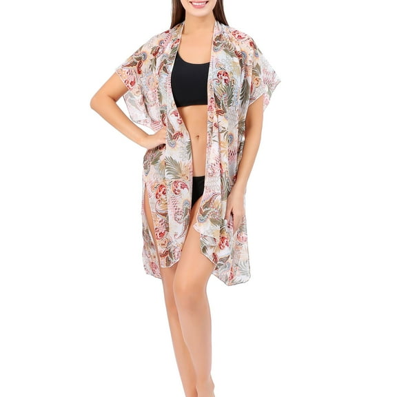 SWSMCLT Women's Beach Cover Up Sexy Short Sleeve Soft Fall Spring Swimwear Bikini Cover Up Sheer White One Size