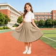 thumbnail image 6 of Hzzrkos Girls Casual Loose Solid Color High Waist Pleated A Line Mid Length School Uniform Skirt Academic Style Elastic Waist Swing Skirt Khaki, 6 of 9