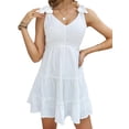 thumbnail image 3 of Women'S Tie Shoulder Ruffle Dress Deep V Neck Halter High Waist Layered Short Skirt Cute Babydoll Sundress White XXL, 3 of 9