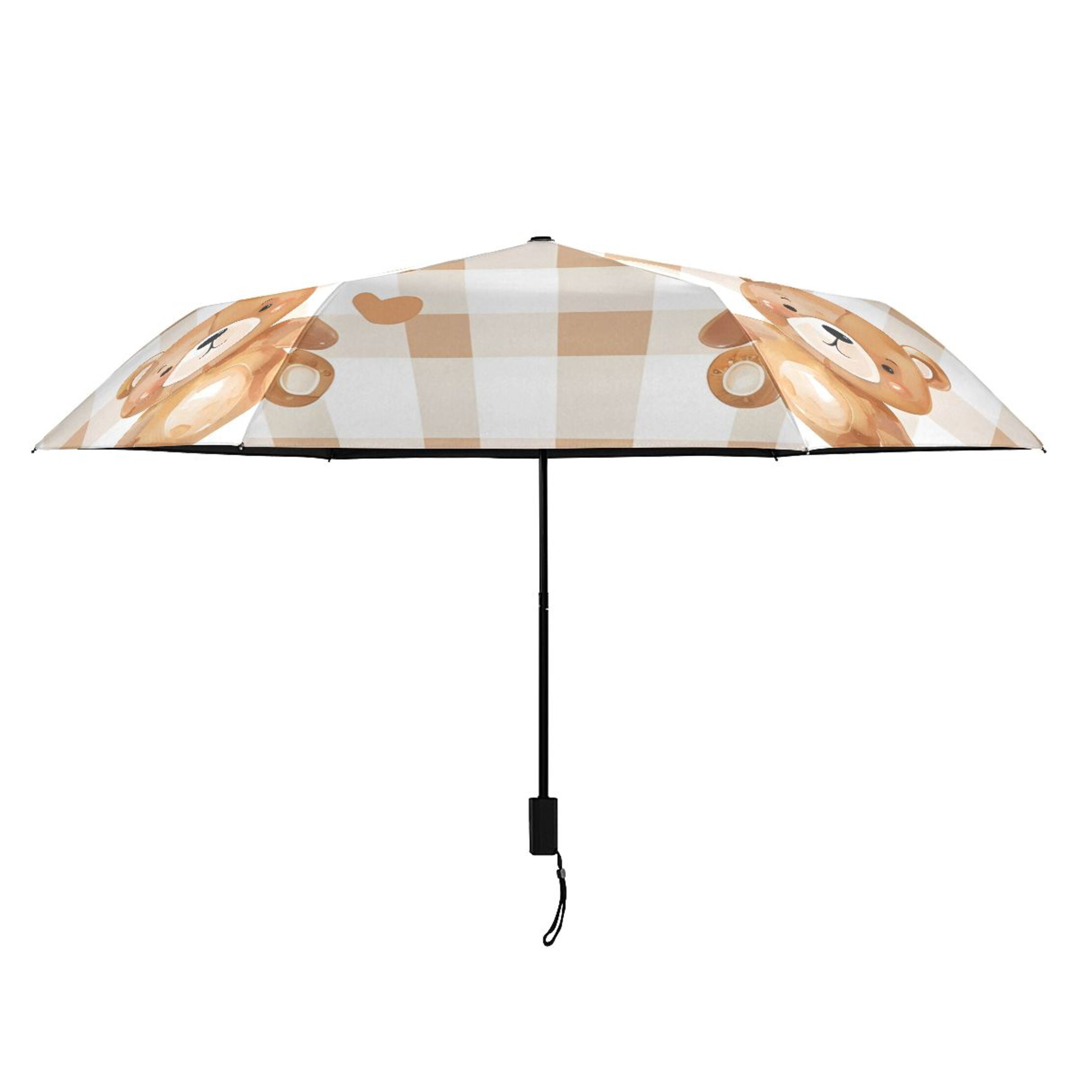 Cute Cartoon Bears with Hearts All Weather Umbrella Triple Folding Parasol 6 Ribs UV Protection Portable