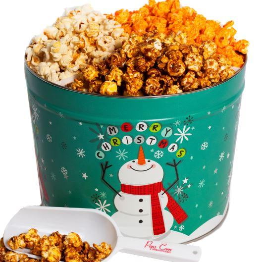 Christmas Gourmet Large Popcorn Tin 2 gallons 3 Flavors Popped