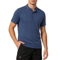 thumbnail image 2 of Lovzfmll Men's Summer Fashion Casual Stand Collar Solid Color Linen Short Sleeve Shirt, Soft Breathable Beach Top Navy, 2XL, 2 of 9