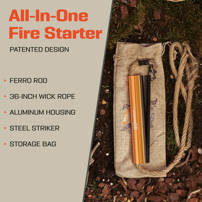 Fire Starter Survival Tool - All-in-One Flint and Steel Fire Starter Kit -  Ferro Rod Fire Starter with 36 Waterproof Tinder Wick Rope and Steel Fire  Striker - Patented Firestarter Large