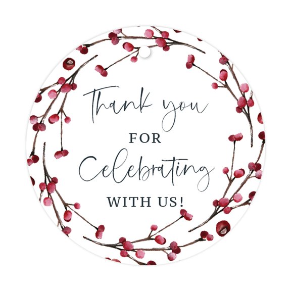 Koyal Wholesale Winter Woodland Watercolor Baby Shower, Round Circle Tags, Thank You for Celebrating With Us, 24-Pack
