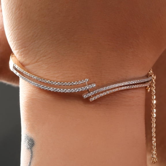 Sparkle Jewels Round Cubic Zirconia Women's Bypass Bangle Bracelet 14K Rose Gold Finish