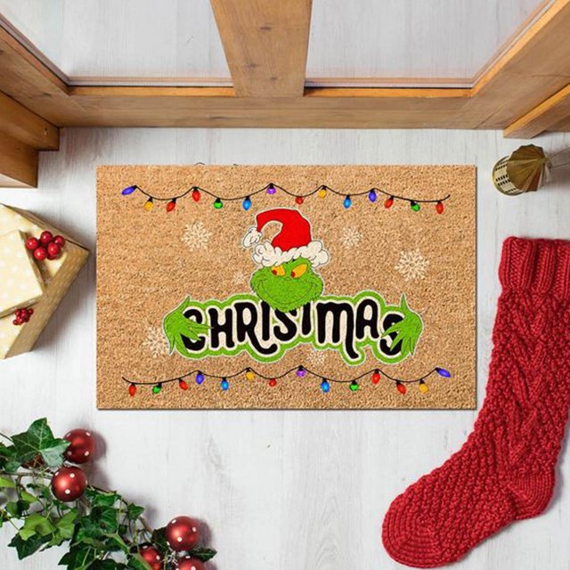 Felpudo de fibra de coco con el Grinch Felpudo navideño con el Grinch – Felpudo navideño antideslizante y lavable con parte trasera de goma, alfombra de invierno para la alegría navideña Felpudo de bi