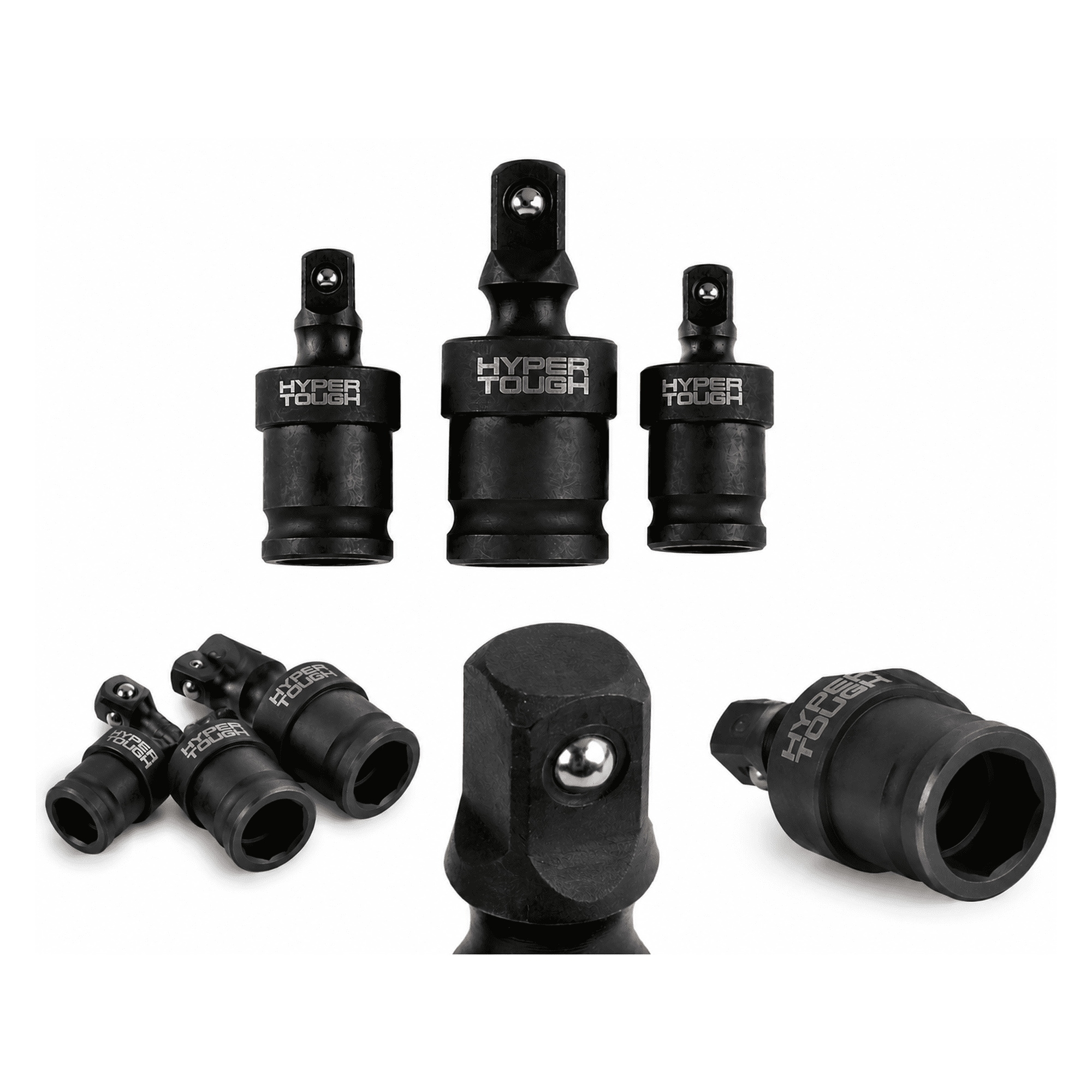 Hyper Tough Impact Swivel Joint Adapter Set, 1/4", 3/8" & 1/2" Drive, 3-Piece Socket Adapter Kit