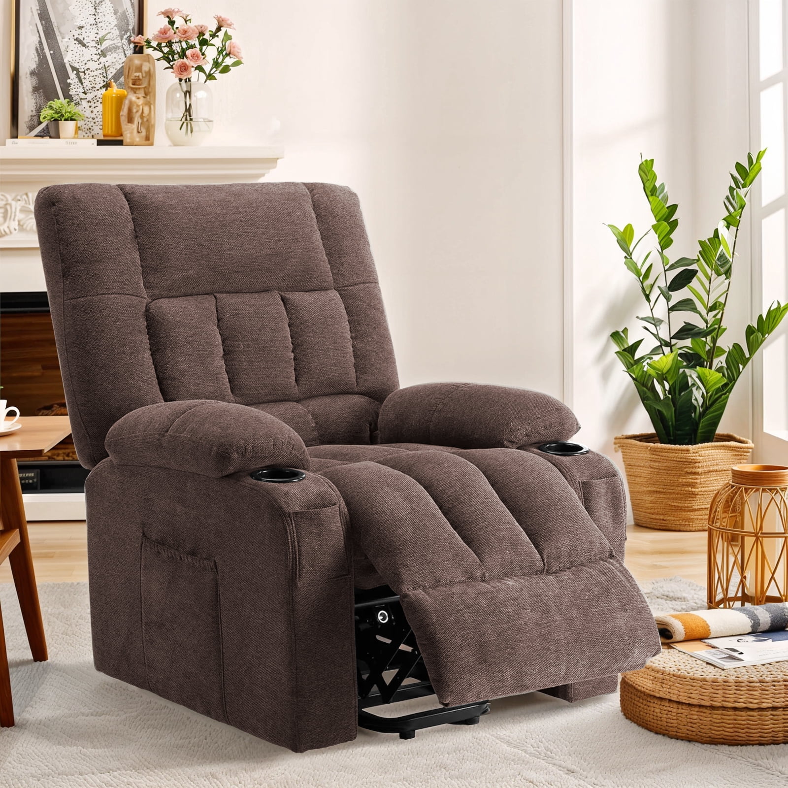 Oversized Recliners, 21.6"W Single Recliner Chair with Storage Bag, Modern Chair for Living Room, Bedroom, Beige
