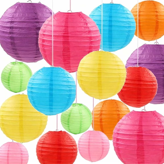 16 Pcs Colorful Rainbow Round Paper Lanterns Decorative Hanging Ornaments, Ceiling Decorations for Mexican Fiesta , Birthday, Wedding, Baby Shower Indoor Outdoor Party Supplies