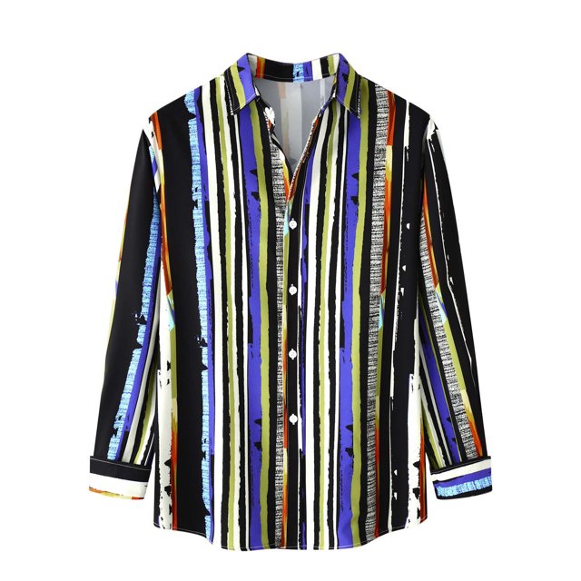 Chemise à Manches Longues pour Homme Mode Homme Automne Hiver Poche Latérale Simple Col Montant Chemise à Manches Longues Rayée Haut