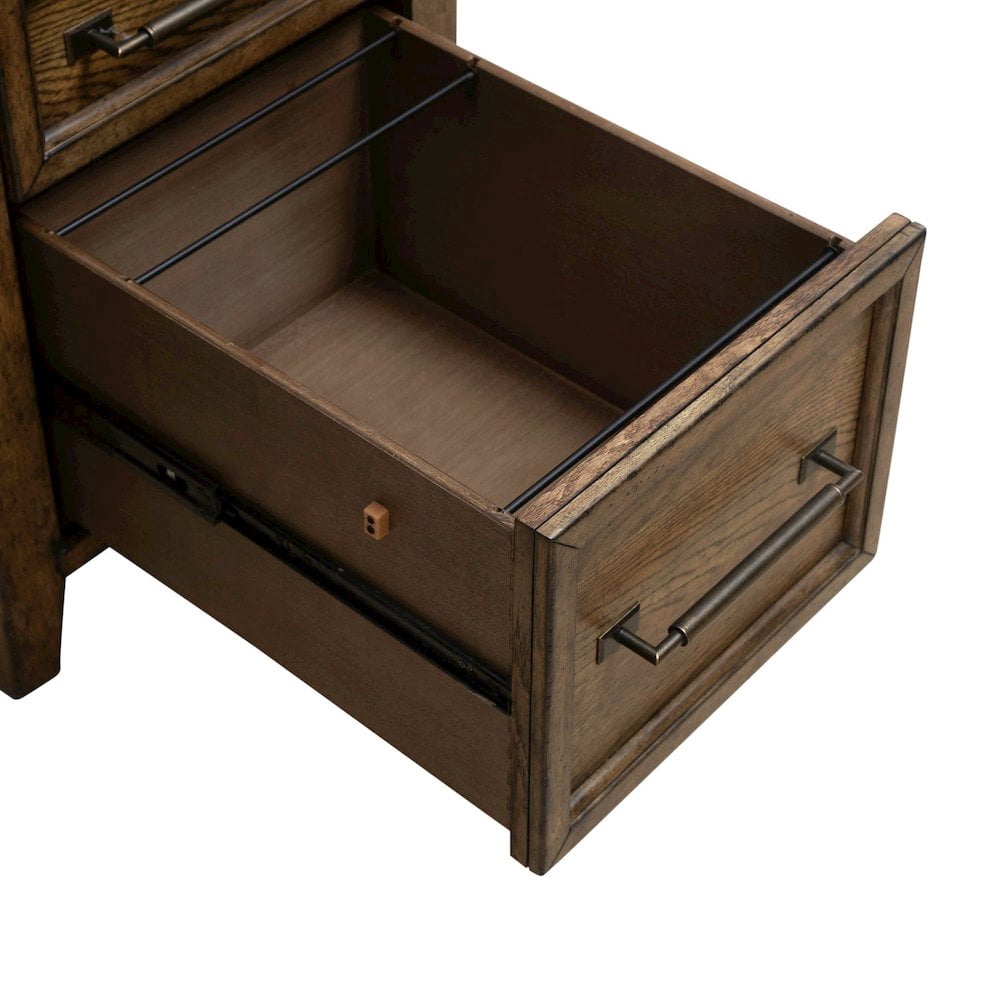 Liberty Furniture 5 Piece Jr Executive Set with Desk, Credenza & Hutch- Amber Brown Oak Wood