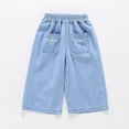 thumbnail image 2 of Landzoo Little Girls Denim Pants Graphic Wide Leg Jeans Lightweight Breathable Fall Casual Kid Girls Baggy Trousers, 2 of 6