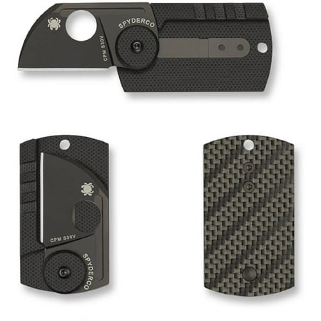- Spyderco Dog Tag Folder Carbon Fiber Black Blade PlainEdge Folding Knife