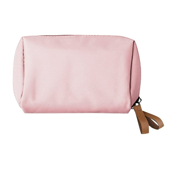 Nylon Zippered Cosmetic Bag Portable Handle Solid Color for Women Travel Makeup Toiletry Storage