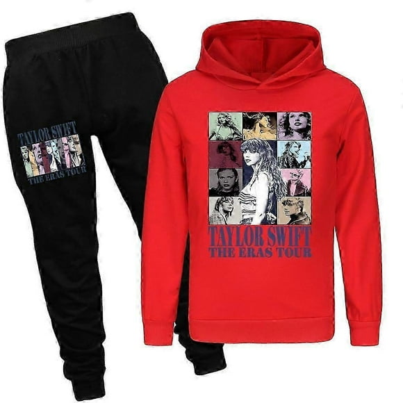 (Red-11-12years)Pop Taylor Swift 2 PCS The Eras Tour Hoodie and Black Pant Set Girls Boys Hooded Sweatshirt Pullover Tops Kids Teens Christmas Gifts GDXZ-2594