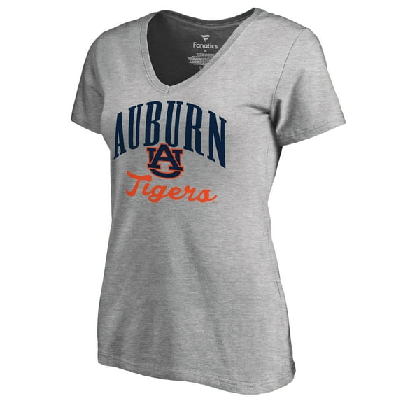 Women's Heather Gray Auburn Tigers Victory Script V-Neck T-Shirt