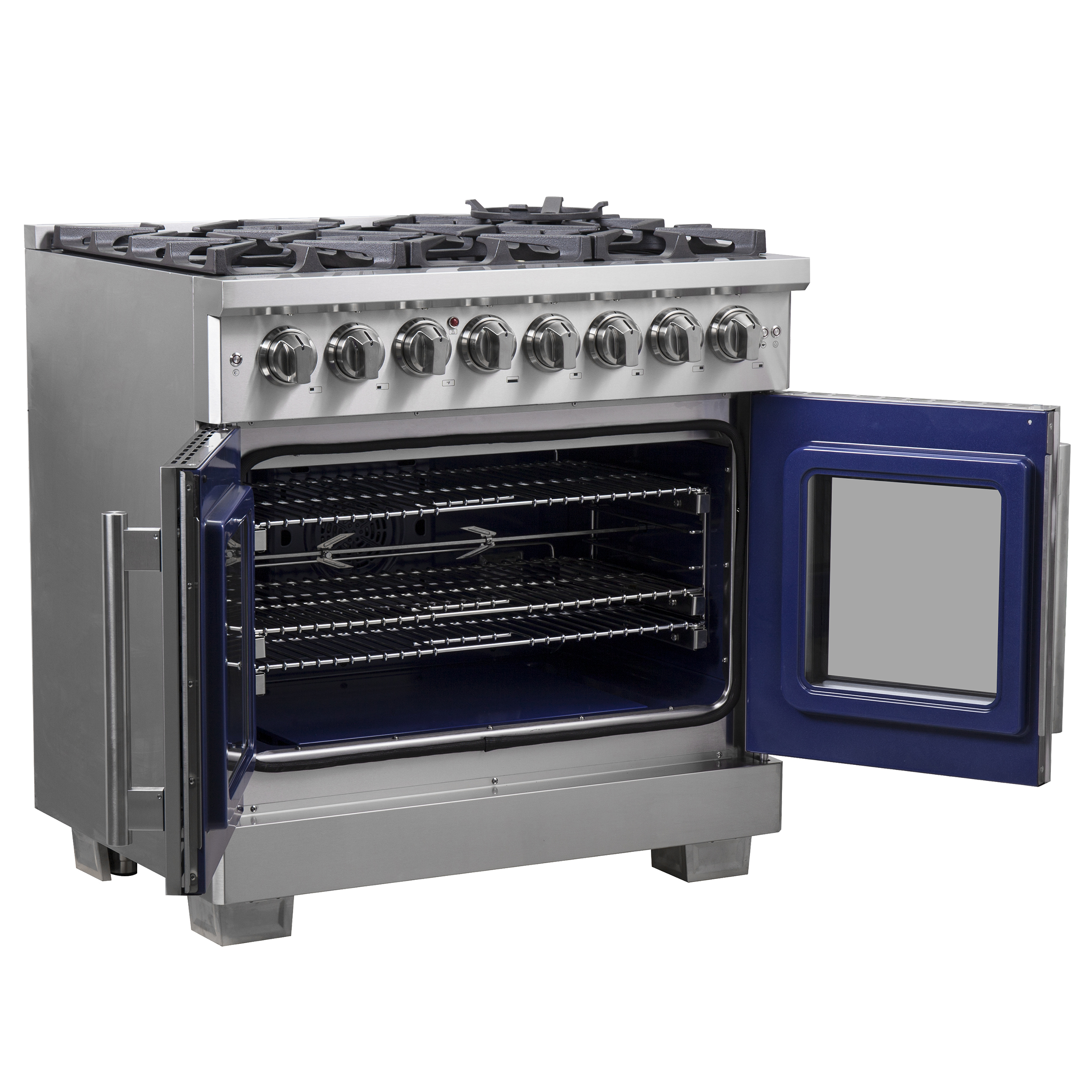 Forno Capriasca 36-Inch Freestanding French Door Dual Fuel Range, 6 Burners, True Convection Oven
