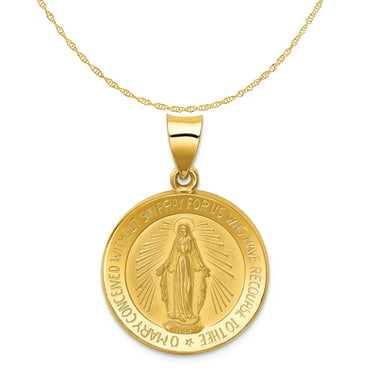 Jewels By Lux 14k White Gold 18mm Hollow Round Miraculous Medal 