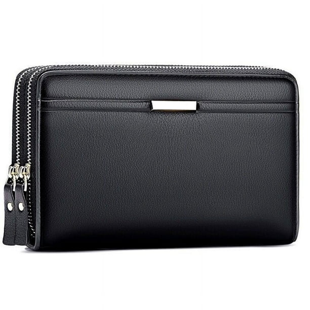 Cartera de mano para hombre con múltiples tarjetas, doble cremallera, gran capacidad, cartera de negocios para hombre, tarjetero con clip para hombre