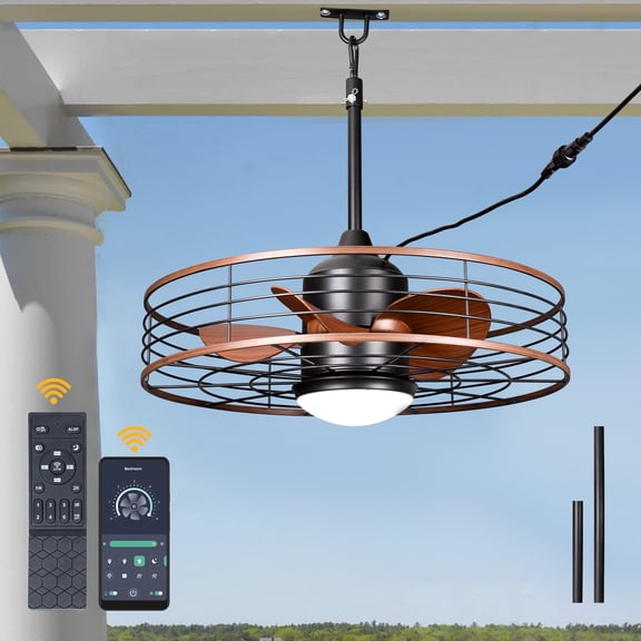 Bella Depot 20" Outdoor Plug Metal Ceiling Fan 6-Speed Reversible with Dimmable Light and Remote Control