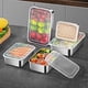 thumbnail image 4 of Recipientes para alimentos de acero inoxidable en 3 tamaños, caja cuadrada para frutas de camping, estuche de almacenamiento para nevera (tapa transparente, 650 ml + 1100 ml + 1700 ml), 4 of 7