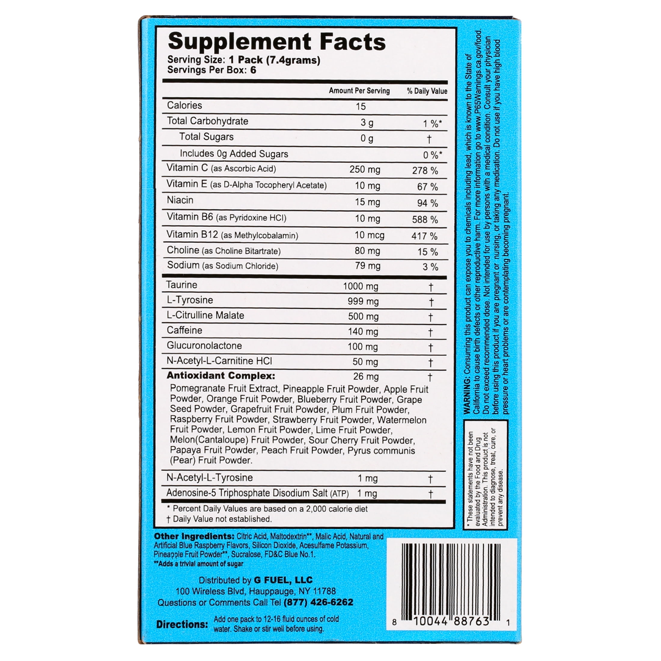 G Fuel Sour Chug Rug Energy Powder Drink Mix, Sour Blue Raspberry Flavor, 6 Stick Packs, 0.26 oz