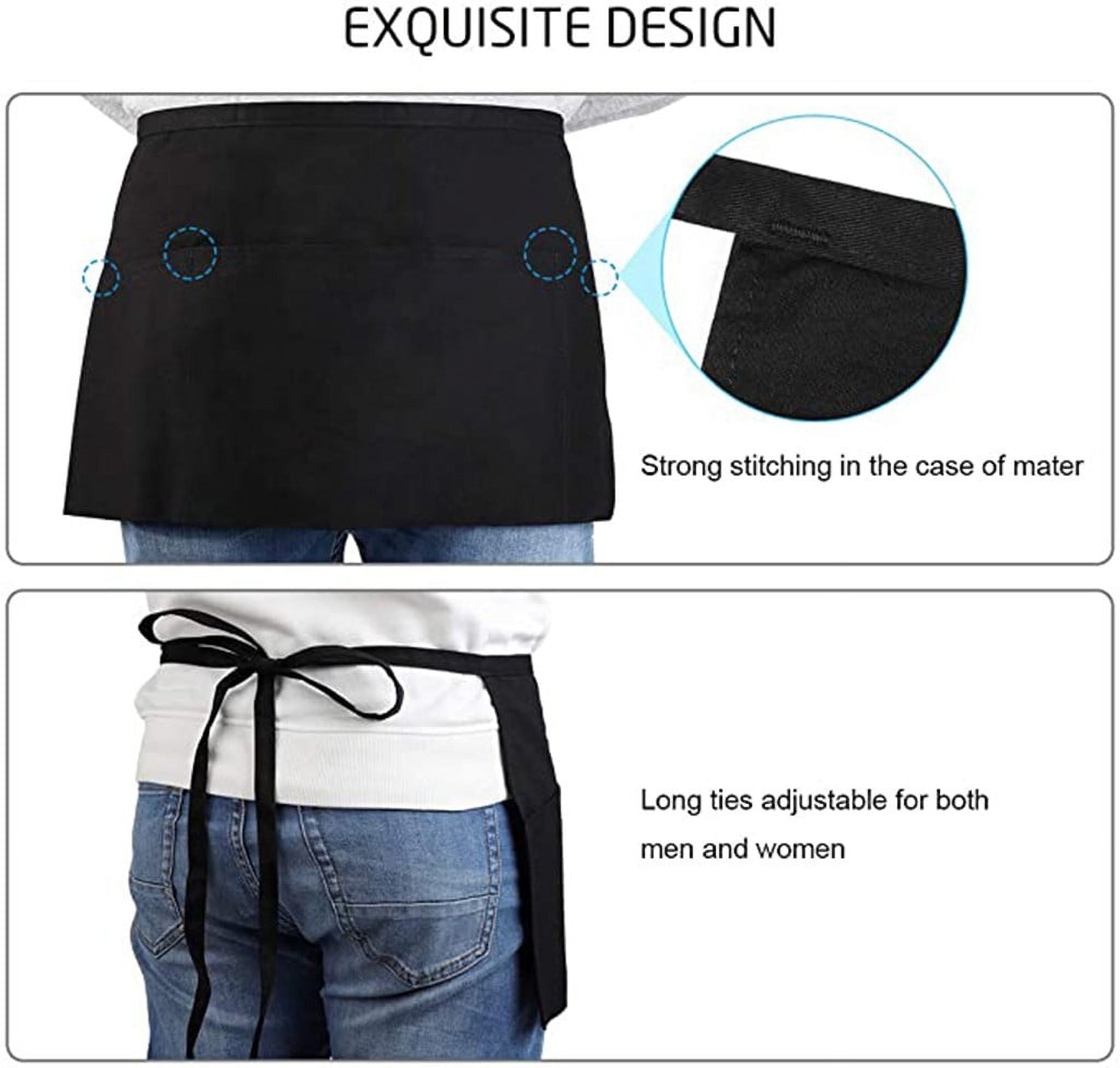 Server Apron With 3 Pockets Waist Apron For Waitress Waiter Chef Black Restaurant Apron Water Resistant Kitchen Serving Apron 1 Pack,server apron