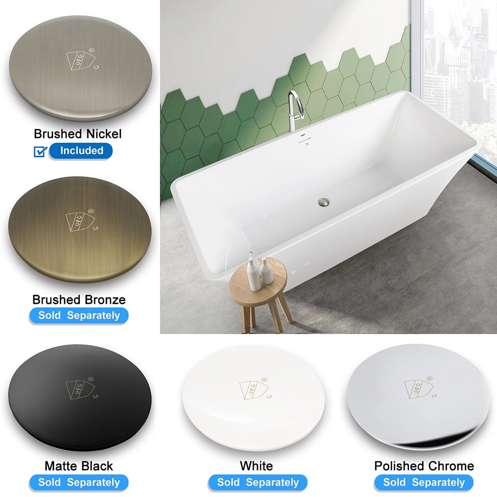 Kepooman 66" Acrylic Alcove Bathtub with Brushed Nickel Drain and Overflow Hole, White Kepooman 66" Acrylic Alcove Bathtub with Brushed Nickel Drain and Overflow Hole, White