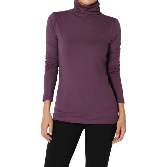 TheMogan Women's PLUS Essential Soft Jersey Ruched Turtle Neck Long Sleeve Slim Fit Top