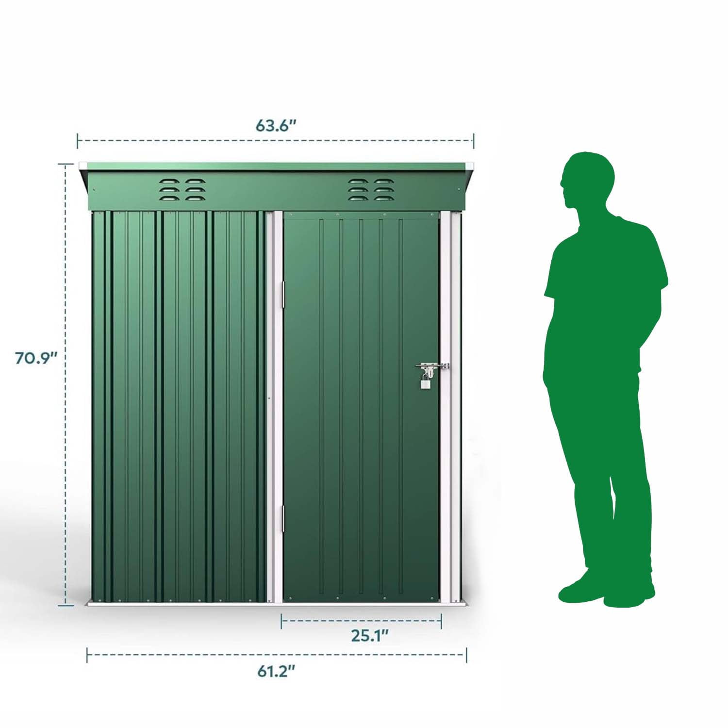 【Shed Deal】Lofka 5x3 Ft Outdoor Metal Shed - Weatherproof Lockable Storage for Tools & Bikes, Includes Anti-Theft Lock & Ventilation,Green