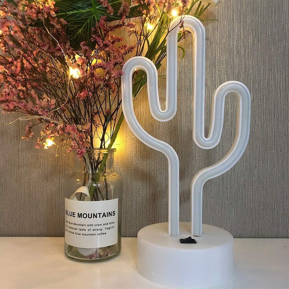 HuiyiNeon Light Base, Cactus Lights Neon Signs - Cactus Neon Light for Bedroom,Tabletop Decor - Battery/USB Powered Green LED Cactus Light