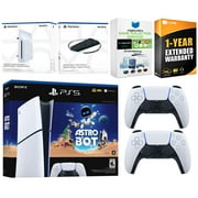 Sony PlayStation 5 Astro Bot Slim Digital Bundle with Disc Drive, Extra Controller, Vertical Stand, MightySkins Game Collection Services and 1 Year Extended Warranty - Glacier White