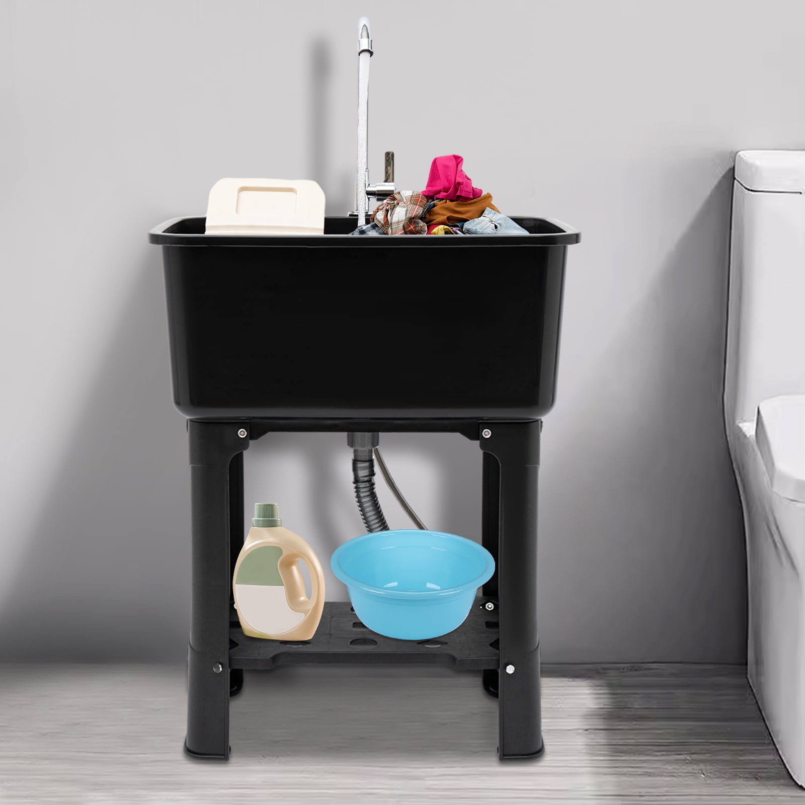 Utility Sink Utility Sink With Faucet Freestanding Utility Sink with Storage Shelf for Cleaning Clothes Pets Pots and Pans