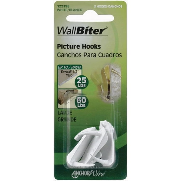 Hillman WallBiter Brass-Plated Large Nylon 60 lb. Picture Hook 3 pk
