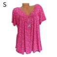 thumbnail image 1 of Camiseta de mujer con cuello en V, manga corta, camiseta de verano informal estampada, rojo, S kenally AP001653-17, 1 of 5