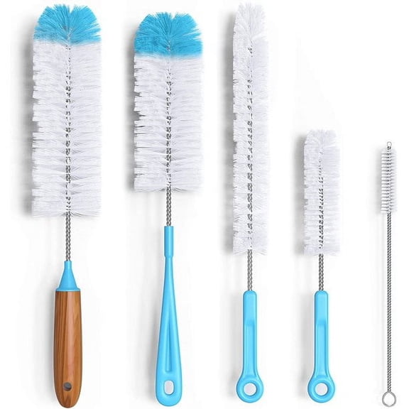 Chainplus Bottle Cleaning Brush Set - Long Handle Bottle Cleaner for Washing Narrow Wine/Beer Bottles, Thermos, Hummingbird Feeder, Sports Water Bottles, Plus Kettle Spout/Lid Brush, Straw Brush